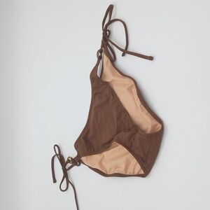 J. Crew O-Ring Curved-Waist Cheeky String Bikini Bottom Brown XXL